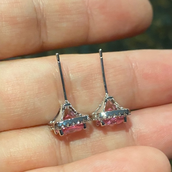 Simulated Pink Diamond cushion earrings - Picture 4 of 4